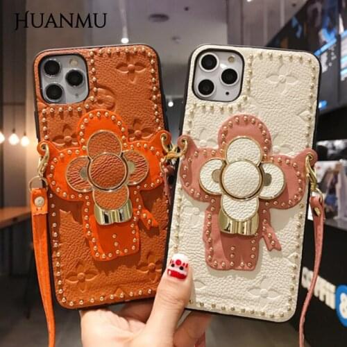 Leather Flower Phone Case with Lanyard for iphone12 12mini pro max xr 11 xs 7/8plus