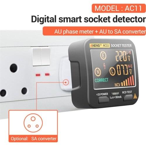 ANENG AC11 Digital Smart Socket Tester Voltage Test Socket Detector US/UK/EU/AU/SA Plug Ground Zero Line Phase Check Rcd