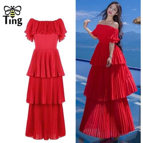 Tingfly 2021 Designer Luxury Ruffles Pleated Layered Maxi Long Party Dinner Dresses Summer Slash Collar Cottagecore Dress Elbise