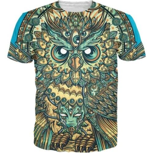 Handsome! Vibrant Colors And Textures God Owl Of Dreams 3D printed T-Shirts Mens clothing Summer Style Casual Plus size 6XL