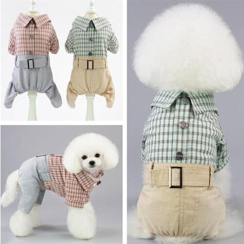 Dog Spring Summer Autumn Plaid Gentle Cotton Shirt for Small Medium Dogs Puppys, Chihuahua Teddy Jumpsuits Rompers Clothes