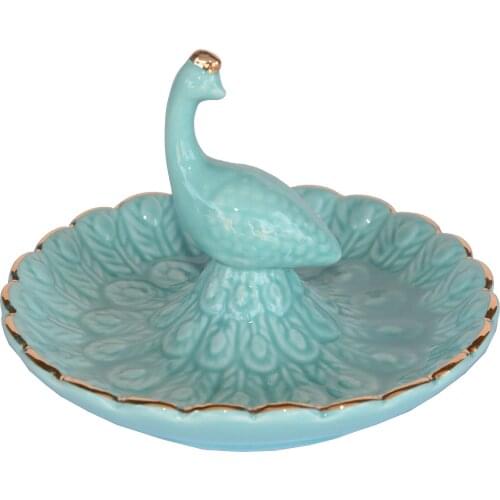 Peacock Ceramic Ring Dish Jewelry Holder Stand Trinket Tray Display Creative Gift
