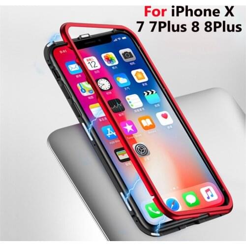 Magnetic Adsorption Case for IPhone X 8 8Plus Clear Tempered Glass + Built-in Magnet Phone Case for IPhone 7 7Plus Metal Cover
