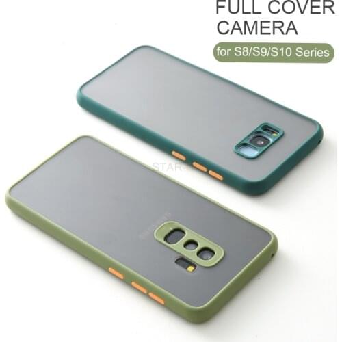 Skin Feel Matte Silicone Hard Phone Case For Samsung Galaxy s10 e s9 s8 plus s10e Contrast button Shockproof Bumper Back Cover