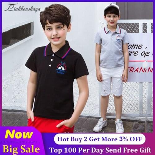 2020 Fashion Summer Short Sleeve Cotton Children T Shirt For Teen Boys Turn-down Collar T Shirts Casual Teenage Boys Clothes