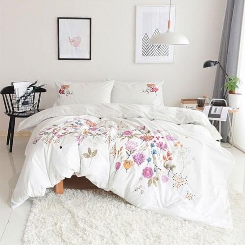 Soft Cotton Embroidery Duvet Cover Set Hotel Quality&Hypoallergenic Duvet Cover with Button Closure & Matching Shams King/White