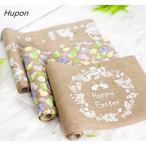 New Happy Easter Table Runners with Rabbit Easter Eggs Painted Vintage Juta linen Tablecloths Rustic Easter Decorations for Home