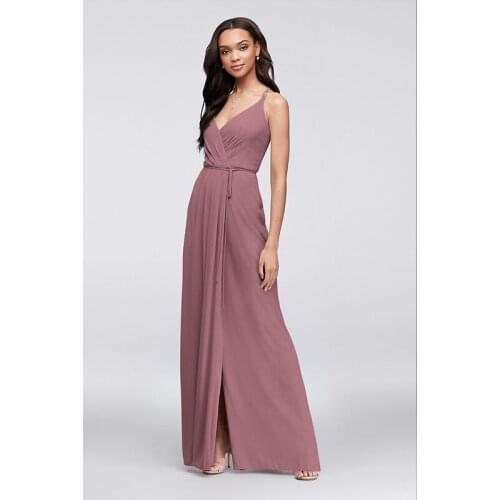 Spaghetti Straps Floor-Length Bridesmaid Dress Dew Shoulder Sleeveless Backless Zipper-up Simple Wedding Party Gowns for Women