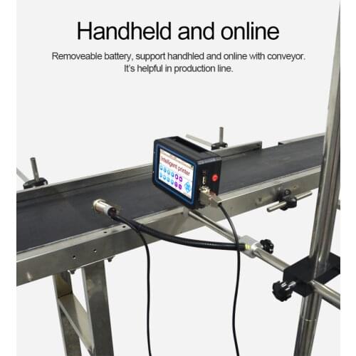 Portable hand-held laser code printer/ batch expiry date printing machine with conveyor and stand for sale