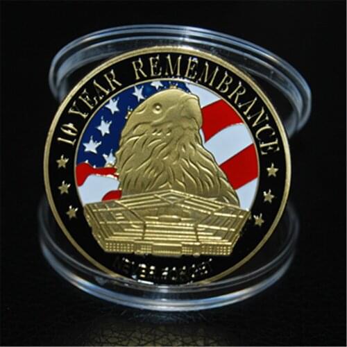 10pcs/lot The American Eagle liberty justice United States trade gold Plated 911 Coins free shipping