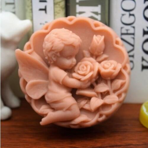 3D Cute Angel Boy Holding Flower Soap Silicone Mold DIY Mould Crafts Cake Baking Molds Handmade Aroma Candle Decorating Tools
