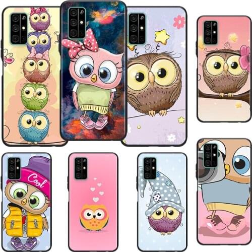 Cute Owl Hearts Lover Silicone Cover For Huawei Honor 10i 10 9C 9A RU 9X 9N 9S 9 Pro Lite Play 3E V9 Black Phone Case