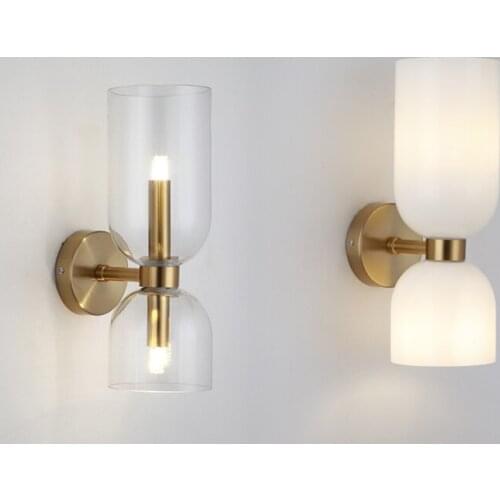 Modern Up And Down Glass Wall Lights 35cm Clear And Milk White Glass Shade Wall Lamp For Living Room Bedroom Double Light Sconce