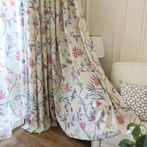 Pastoral Style Modern Minimalist Curtains Flower and Bird Plant Printing Imitation Cotton Linen Curtains for Living Room Bedroom