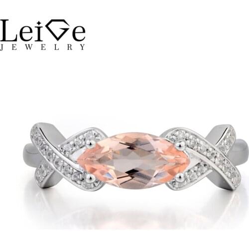 Leige Jewelry Morganite Engagement Ring Natural Pink Morganite Ring Marquise Cut Pink Gemstone 925 Sterling Silver Ring for Her