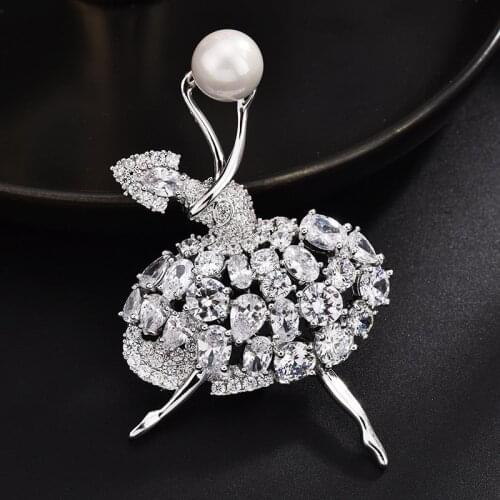 Gold Color Ballet Dancer Dancing Girl Pins Ballerinas Brooches Pins With Pearl For Women Luxuries Jewelri