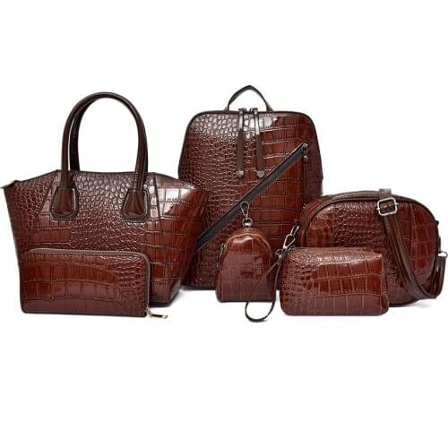 High Quality Pu Leather Handbags Women Bags Fashion Ladies 6 Pieces Set Shoulder Bag Luxury Designer Crocodile Female Tote Bags