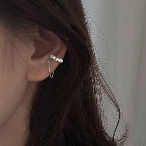Luckydays New 1 Piece Non-pierced Pearl Tassel Ear Clip Female Sweet Short Ear Bone Clip Earrings