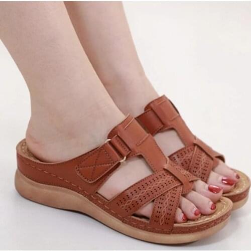 Womens Sandals Summer Wedges Shoes Open Toe Slip On Comfy Slippers Solid Color Buckle Beach Sandals for Women 2021