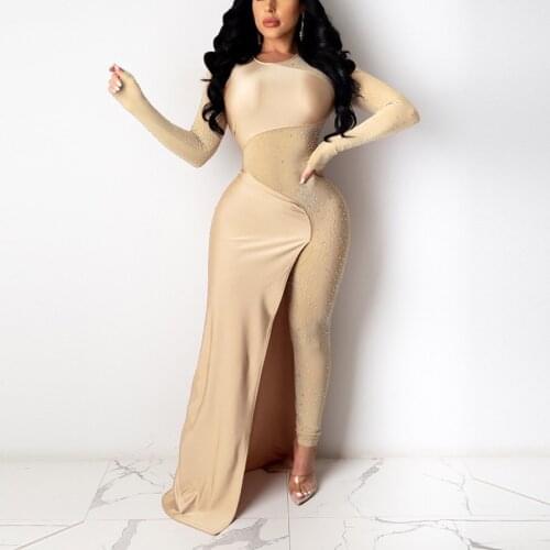 Women Sexy Diamond Jumpsuits Full Sleeve Bodycon Floor Length High Waist See Through Evening Party Night Elegent Romper Jumpsuit