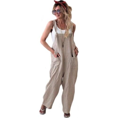 Women Rompers Basic Casual Loose Jumpsuit Fall Summer Overalls Straps sleeveless Knotted Baggy Pants Club Hip hop Clothes Female