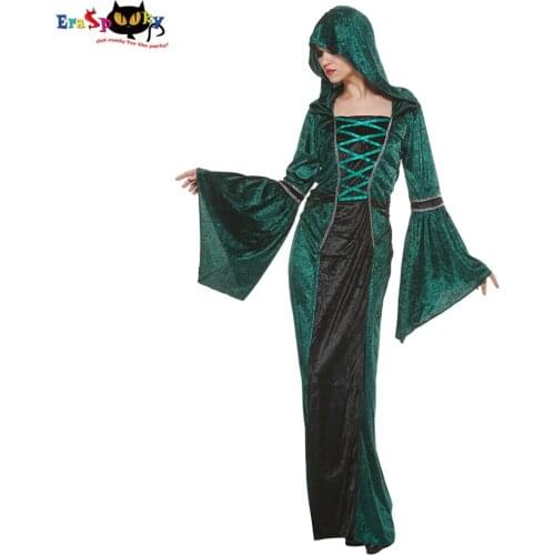 Eraspooky Women Wizard Costume Lady Witch Fancy Dress Costume Medieval Ghost Halloween Costume For Adult