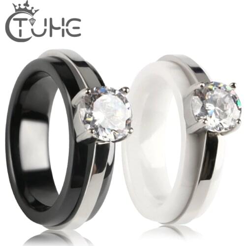 2.0ct AAA Zircon Wedding Rings for women Silver Color 316 Stainless Steel Ceramic Rings Female anel Austrian Crystals Jewelry