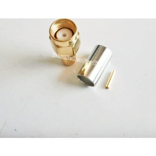 10Pcs Connector RP-SMA Connector Male Jack Crimp RG58 RG142 LMR195 RG400 Cable Straight