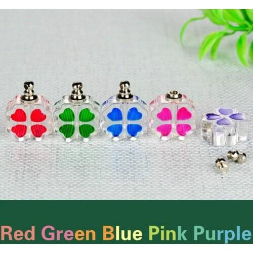 5 Color Clover Crystal Vial Pendant miniature empty wishing bottles SCREW top perfume oil bottle name on Rice art pendant gifts