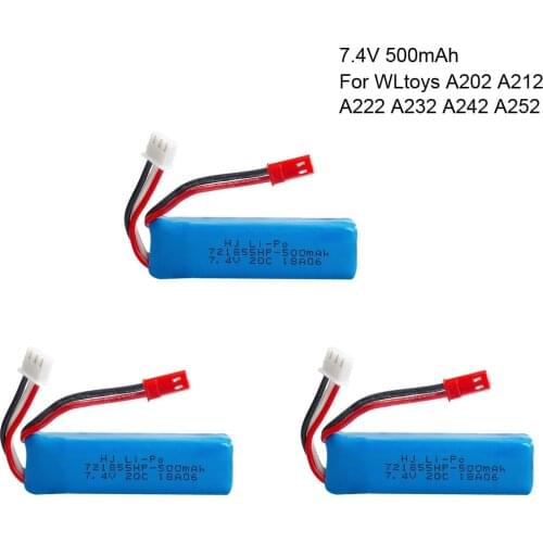 7.4V 500mAh Lipo Battery 2s 20C for WLtoys A202 A212 A222 A232 A242 A252 4WD Remote control high speed toy cars 7.4V 721855HP