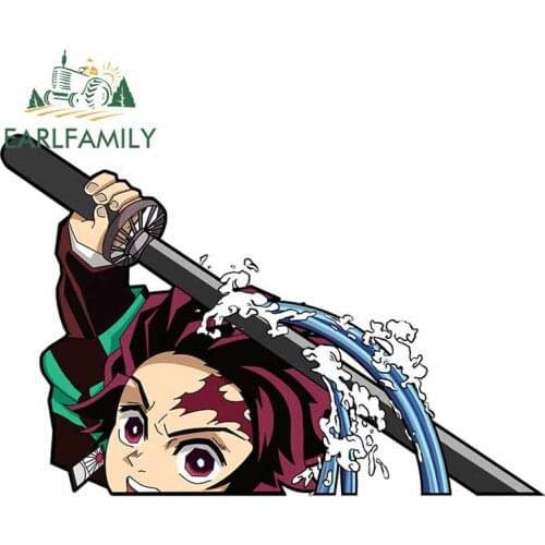 EARLFAMILY 13cm for Demon Slayer Car Stickers Tanjiro Peeker Window Decals Laptop Motorcycle Waterproof Anime Vinyl Car Wrap