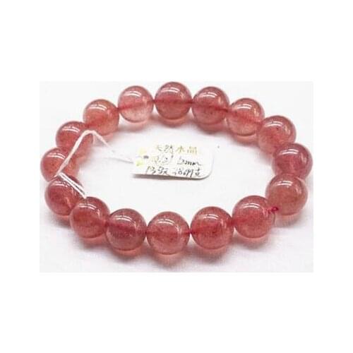 Free shipping Natural IceStrawberry Quartz Crystal Stretch Clear Beads Bracelet 12mm AAA