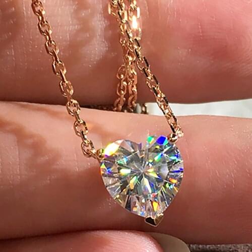 18K Yellow Gold Women Pendants Necklaces Moissanite Diamond 0.5 1 2 3 4 5 Carat Heart Wedding Anniversary Engagement Party