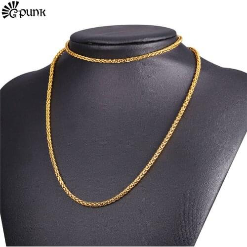 3mm Wheat Chain Necklace& Bracelet For Men Stainless Steel Gold/Black Gun color Men Gold Necklace Small Wheat Chain Set S2163G