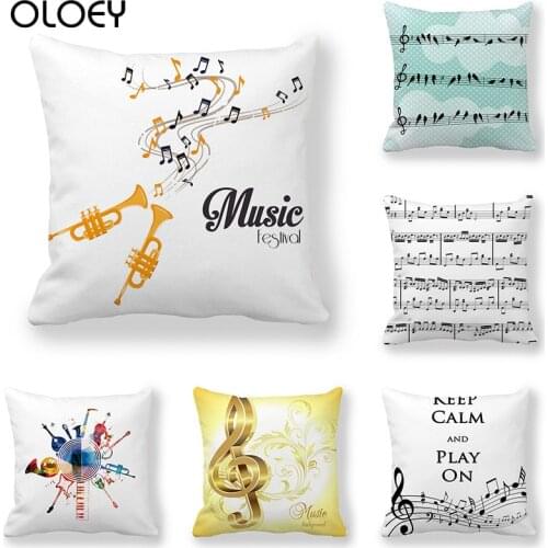Music Pattern Cushion Cover, Square Polyester Cushion Cover, Bedroom Cushion Cover, Home Hotel Decoration Cushion Cover 45x45cm