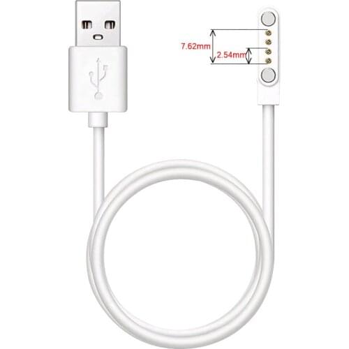 White Black Color USB Charger Cable 4pin 7.62mm Strong Magnetic Absorption Charging Line Rope For Smart Watches 100cm Length