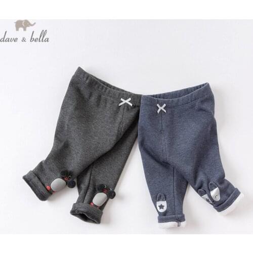 DBJ15754 dave bella winter baby girls fashion bow cartoon pants children full length kids pants infant toddler trousers