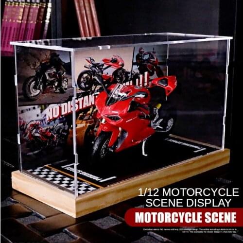Wooden 1:12 Simulation Motorcycle Model Collection Parking Lot Model Scene Acrylic Collection Box Holiday Gift Man
