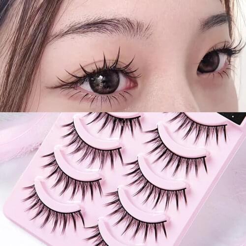 5 Pairs Half False Eyelashes Natural Crisscross Messy Fake Eyelashes Handmade Cotton Thread Stems Stage Makeup Lashes