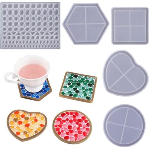DIY Epoxy Resin Coaster Molds Heart Hexagon Round Square Irregular Mosaic Transparent UV Resin Molds Charm Jewelry Making Tool