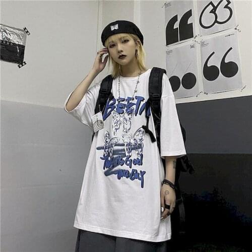 New Summer Graphic T Shirts Harajuku Wind Hundred Butterfly Print Korean Version of Loose Short Sleeve T Shirt Womens Top Tide