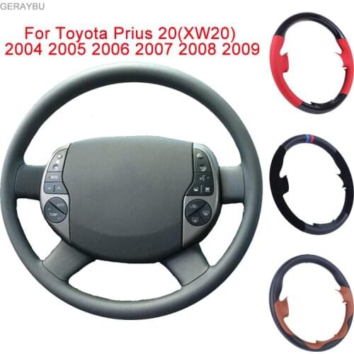 GERAYBU Custom DIY Original Black Artificial Leather Hand-sewn Car Steering Wheel Cover For Toyota Prius 20(XW20) 2004-2009