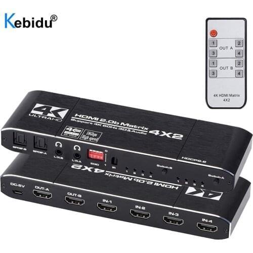 Kebidu 4K 60Hz/30Hz HDMI-compatible Matrix 4x2 Switch Splitter HDCP 2.2 4X2 Swicther With Audio HDR ARC For for TV HDTV PS4