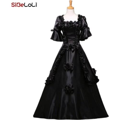 Halloween Black Steampunk Gothic Victorian Gowns Carnivale Masquerade Brocade Dress 18th Century Theater Costumes