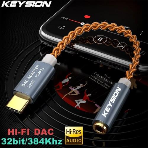 KEYSION HD Digital Decoder USB DAC Hi-Res Type C to 3.5mm Headphone Amplifier Adapter for Android Phone PC Mac Hi-Fi Audio Cable