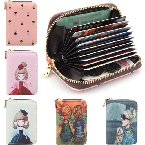 Cartoon Pattern Card Holder Wallet PU Leather Card Bag Passport Cover Credit Wallet Zipper Coin Purse for Women Kid Card Bags