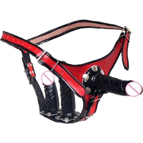 Leather Pants Strap Ons With 3 Dildo Penis,lesbian Gay Sex Toys For Woman Men Strap On Dildo Realistic Anal Dildo Strap Ons
