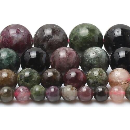AA 4/6/8/10mm Natural Colorful Tourmaline Stone Beads Round for Jewellery Making DIY Beaded Bracelet Necklace 15'' Stand