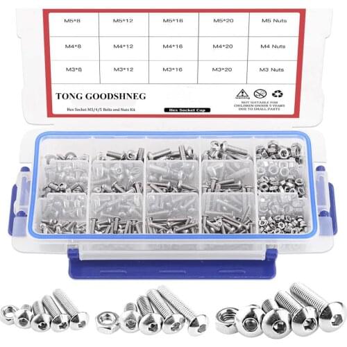 M3 M4 M5 Stainless Steel Button Head Hex Socket Head Cap Bolts Screws Nuts Assortment Kit Button Head,Fasteners Hardware