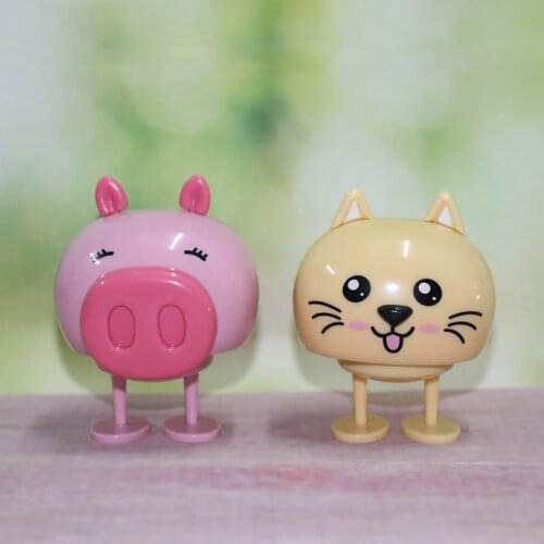 Cute Nodding Pig Bear Car Dashboard Decor Spring Shaking Head Toys Bobblehead Car Ornaments Pink Car Accessory For Girls Gifts